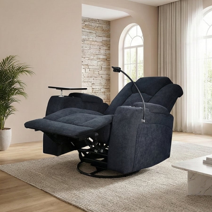 King's chair relaxation fun rotating with phone holder and table shelf black