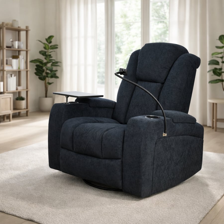 King's chair relaxation fun rotating with phone holder and table shelf black