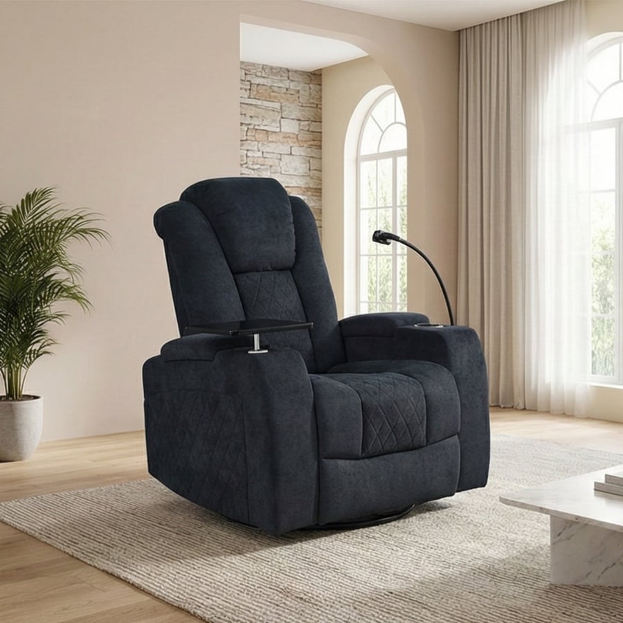 King's chair relaxation fun rotating with phone holder and table shelf black
