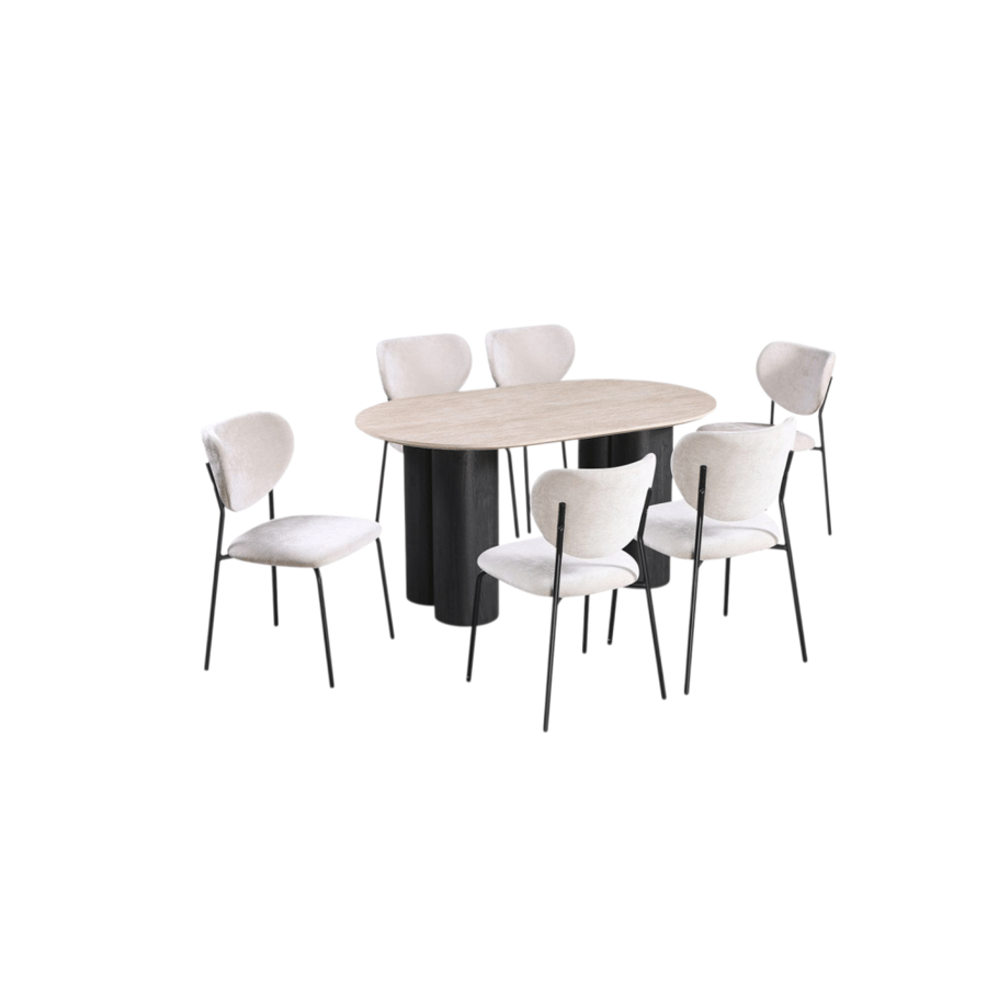 طاولة طعام خشب بيج مع 6 كراسي مودرن – M-032 BEIGE