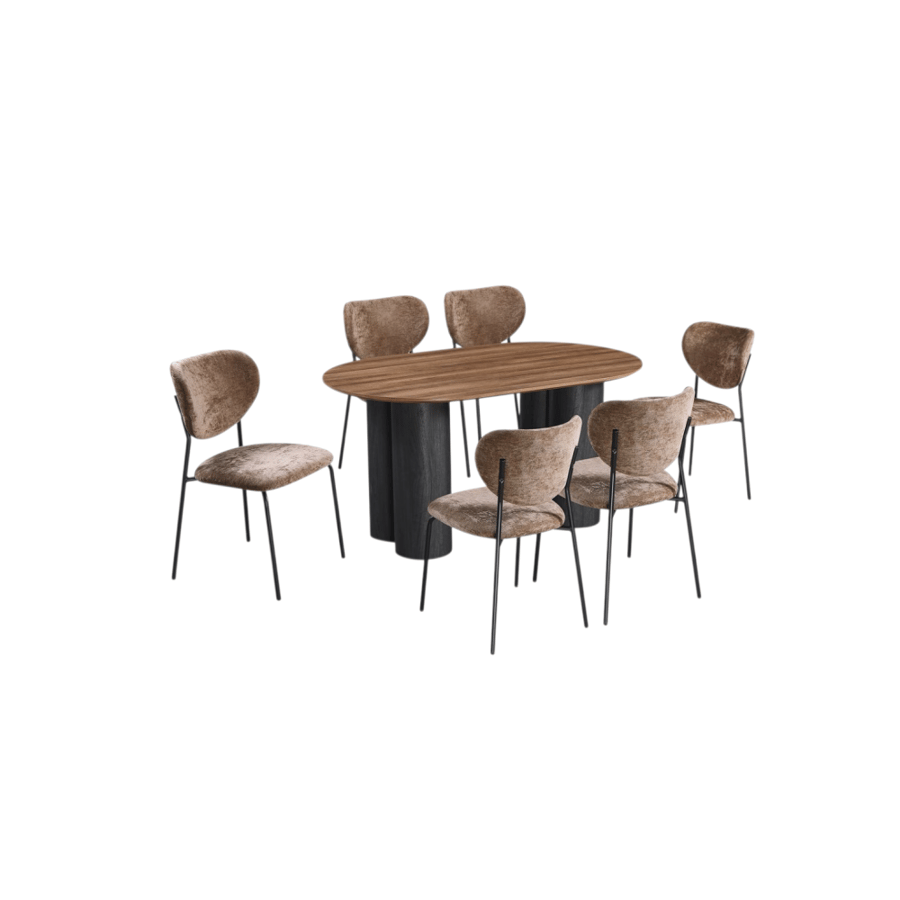 طاولة طعام خشب بني مع 6 كراسي مودرن – M-032 BROWN