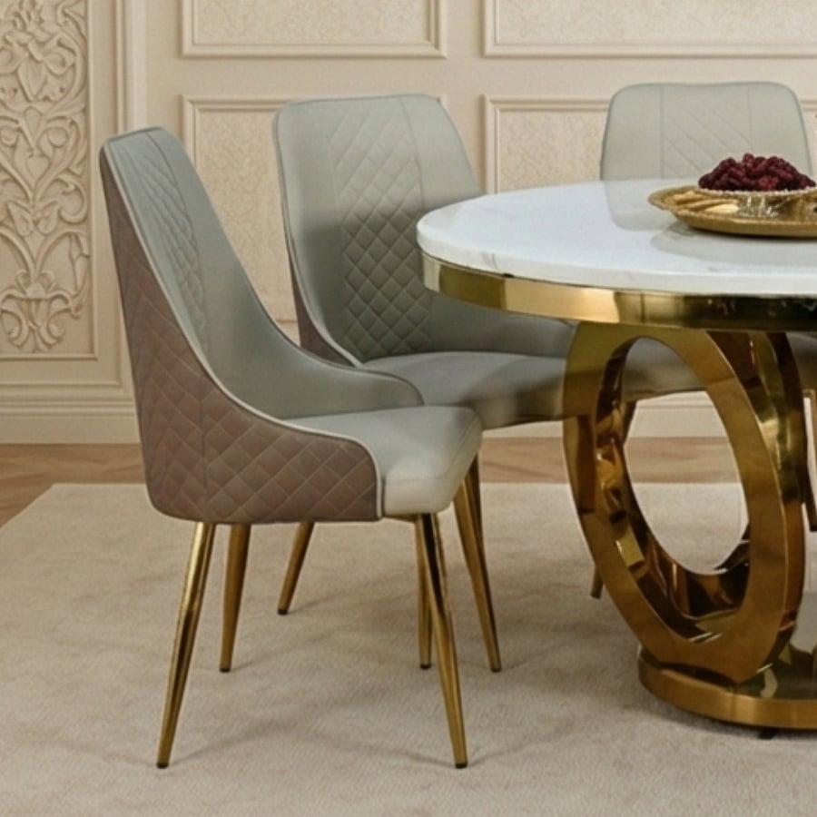 Luxury marble dining table with 6 chairs and a gold base