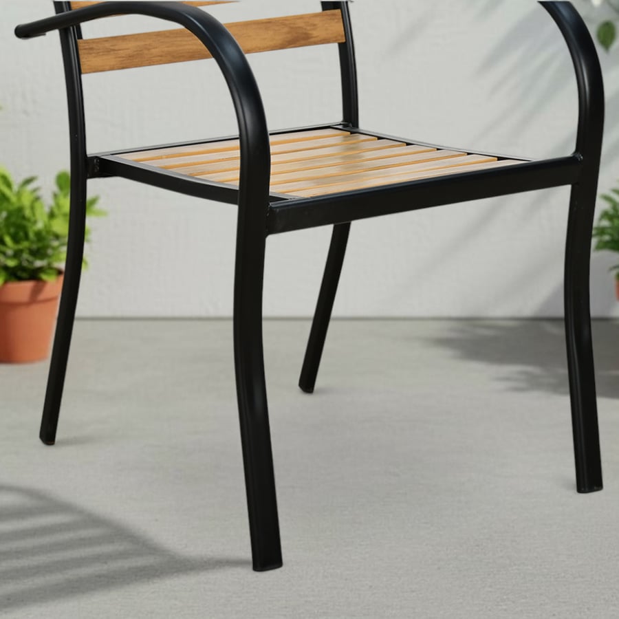 Single outdoor plastic chair with a metal frame