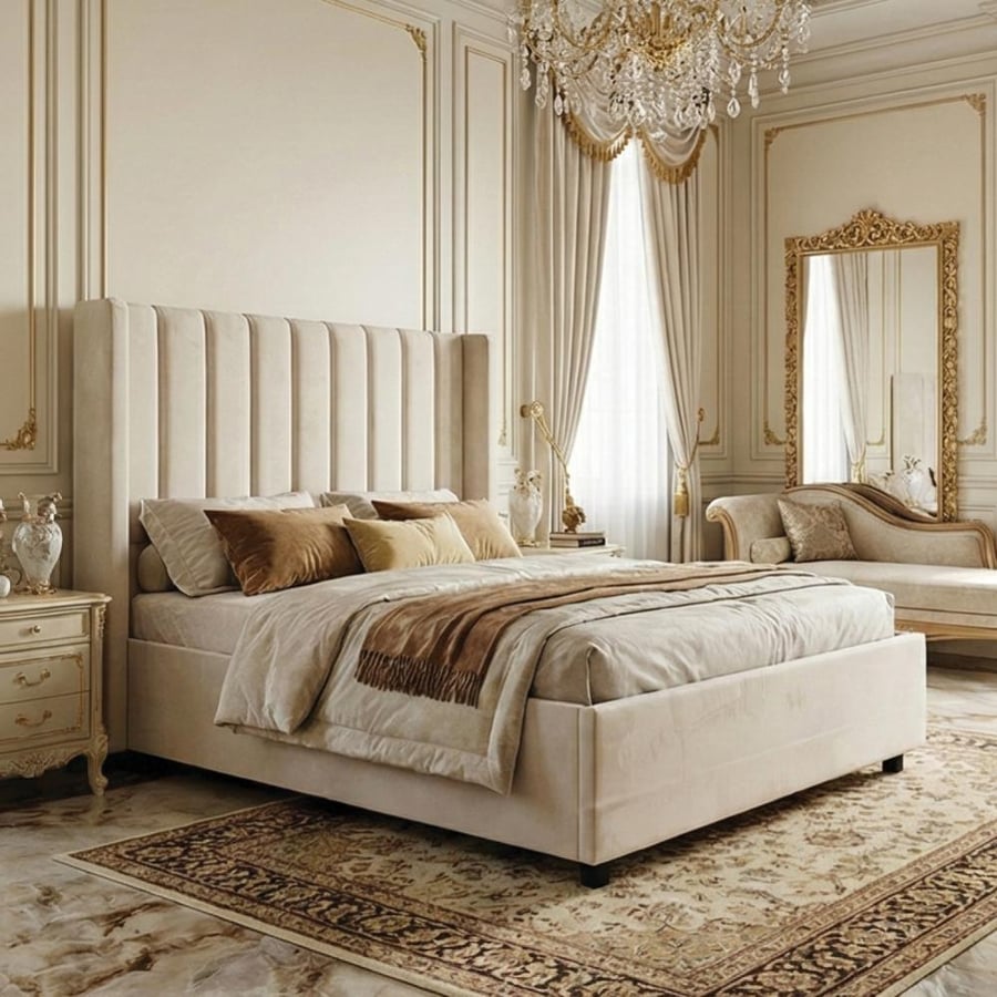 Luxurious velvet upholstered wooden bed 120×200 cm