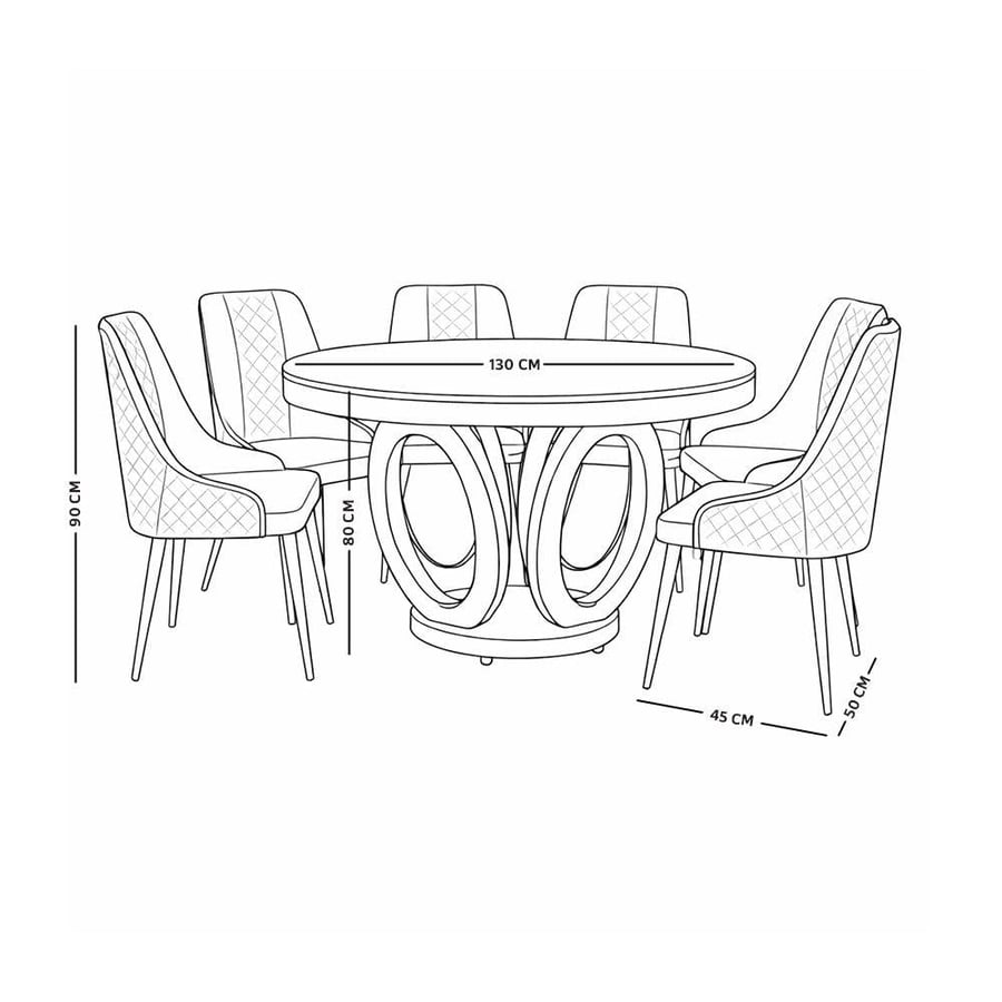 Luxury marble dining table with 6 chairs and a gold base