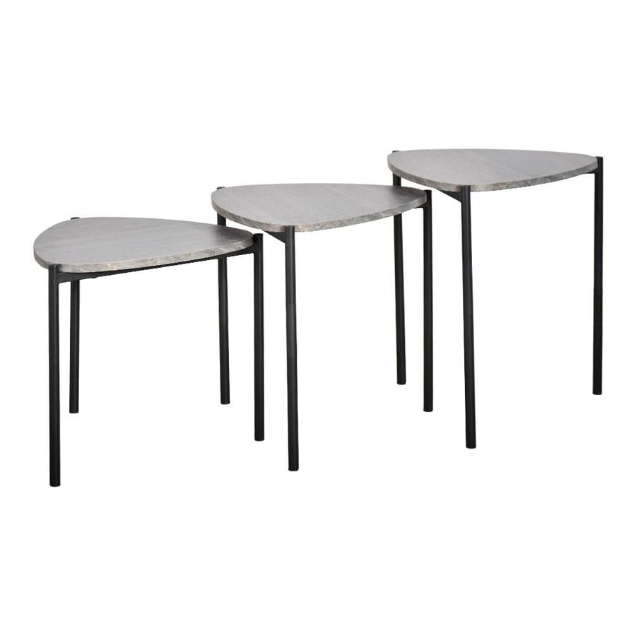 Set of 3 wooden serving tables with metal legs, gray