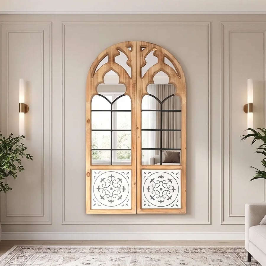 ديكور مرآة حائط اطار خشب 70×120 سم - خشبي