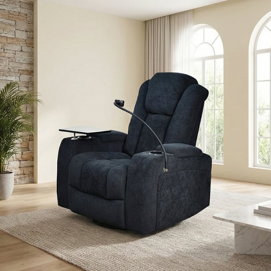 King's chair relaxation fun rotating with phone holder and table shelf black