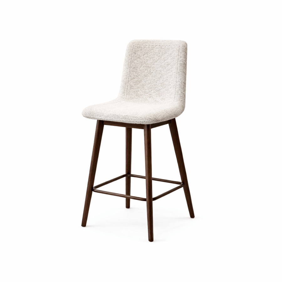 Bar chair with fabric design, modern style, with backrest and wooden legs