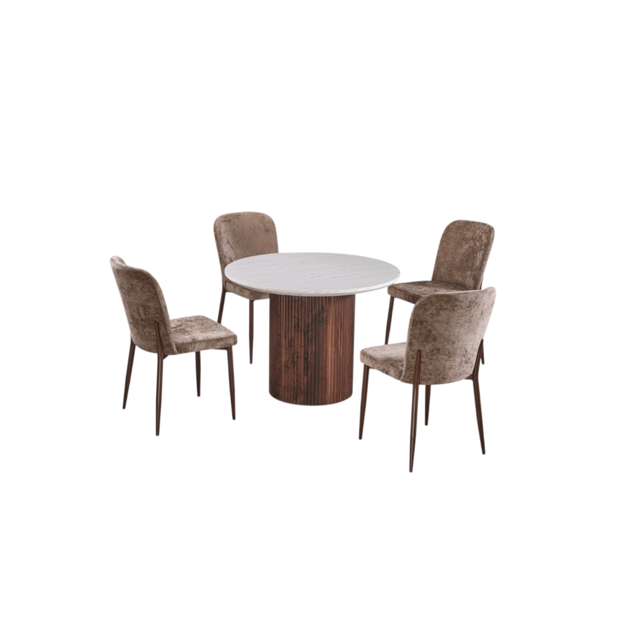 طاولة طعام خشب دائرية بني مع 4 كراسي مودرن – M-036 BROWN