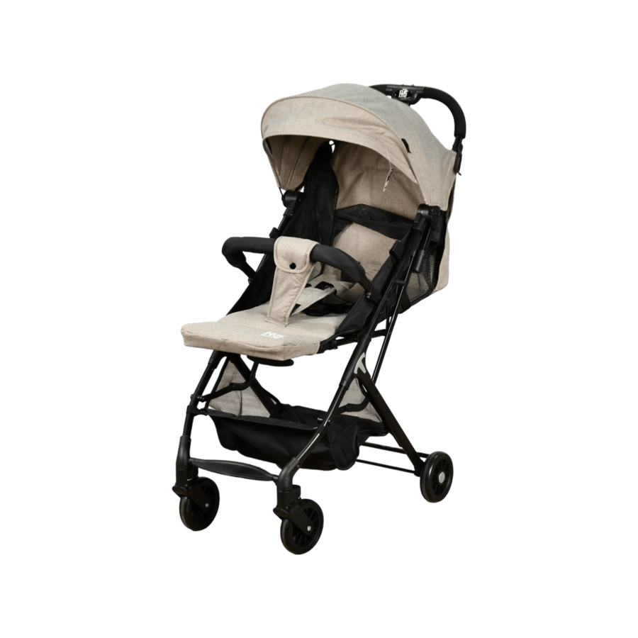 Folding stroller with fabric and beige metal frame