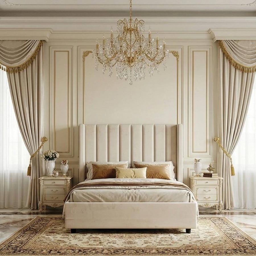 Luxurious velvet upholstered wooden bed 120×200 cm