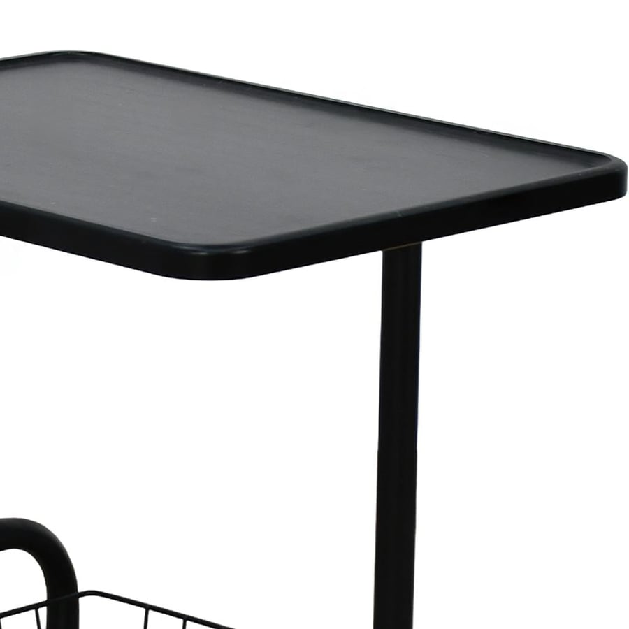 Wooden surface serving cart with metal storage shelf