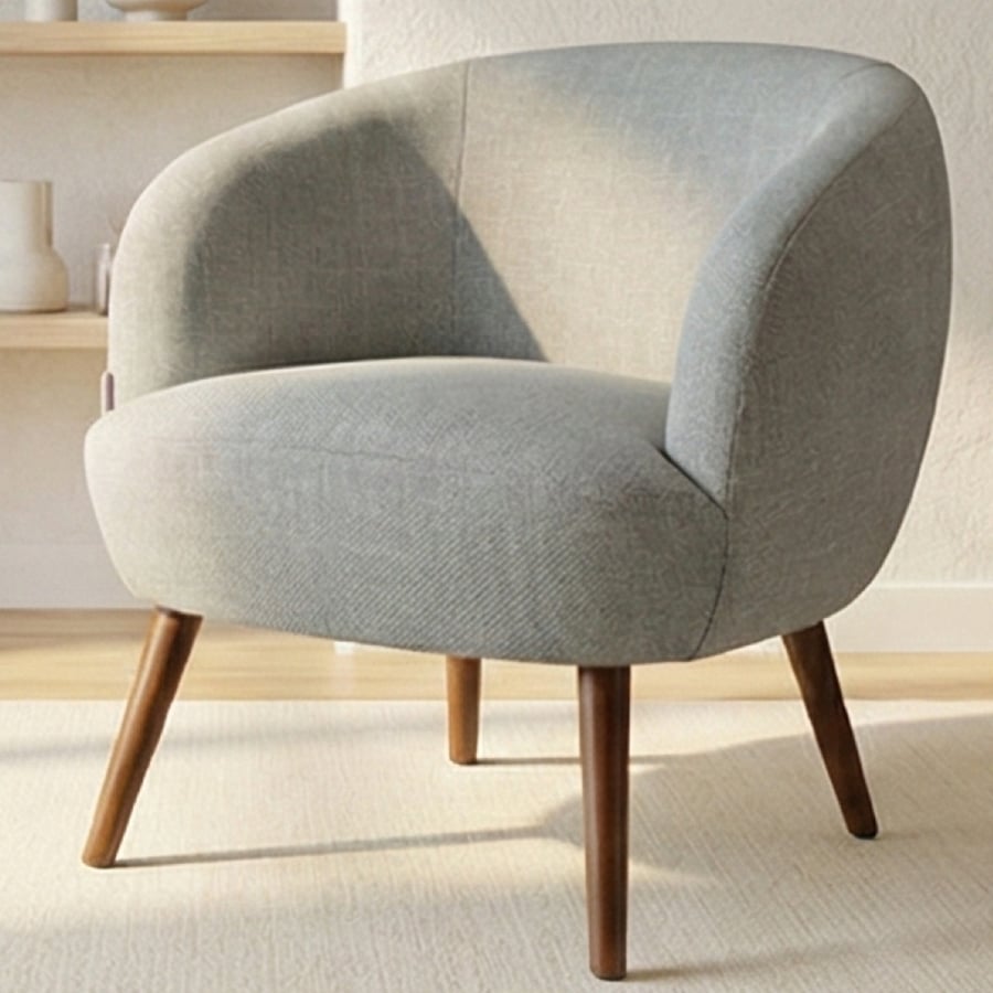 Luxurious single chair with fabric and wooden legs, modern gray