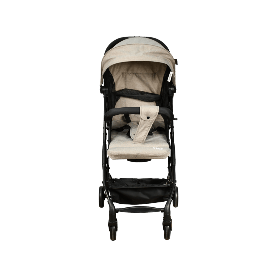 Folding stroller with fabric and beige metal frame