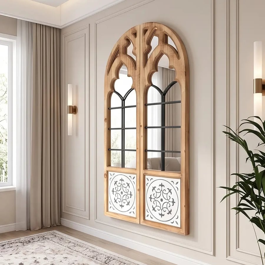 ديكور مرآة حائط اطار خشب 70×120 سم - خشبي
