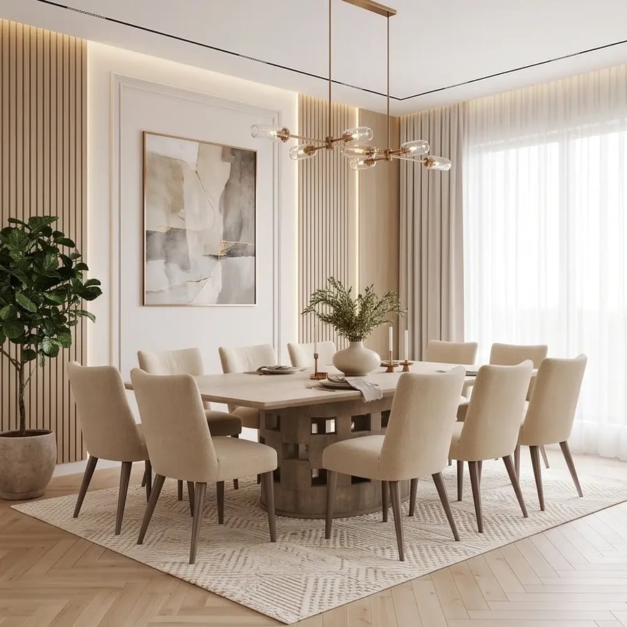 طاولة طعام سيراميك 10 كراسي بيج بتصميم مودرن فاخر
