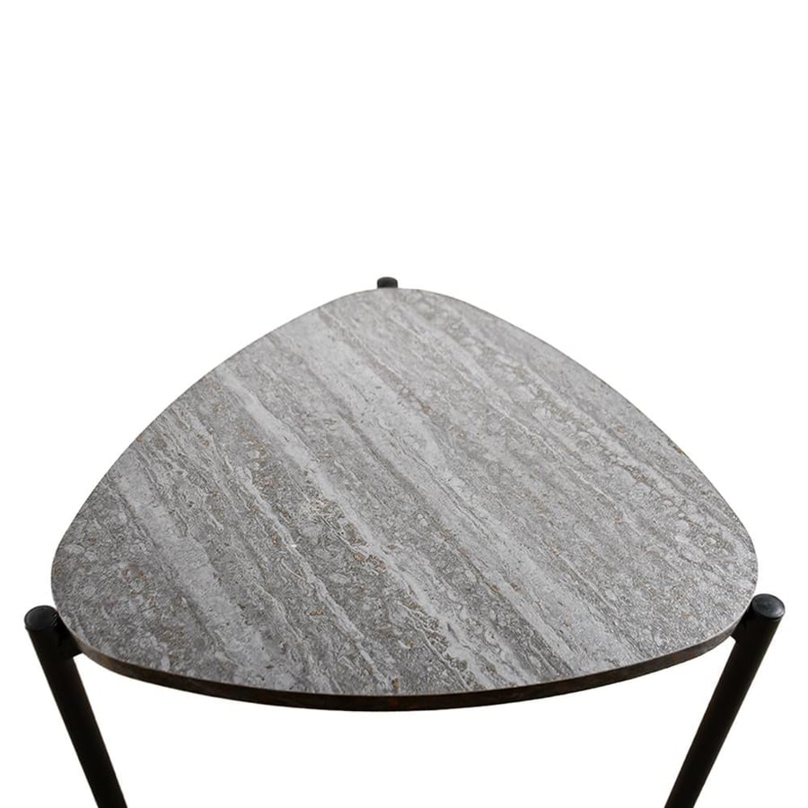 Set of 3 wooden serving tables with metal legs, gray