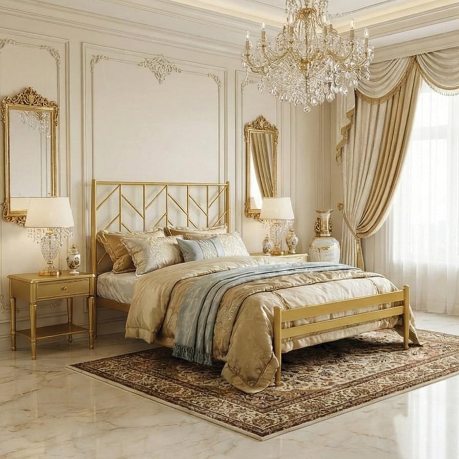 Golden metal bed frame 90×190 cm
