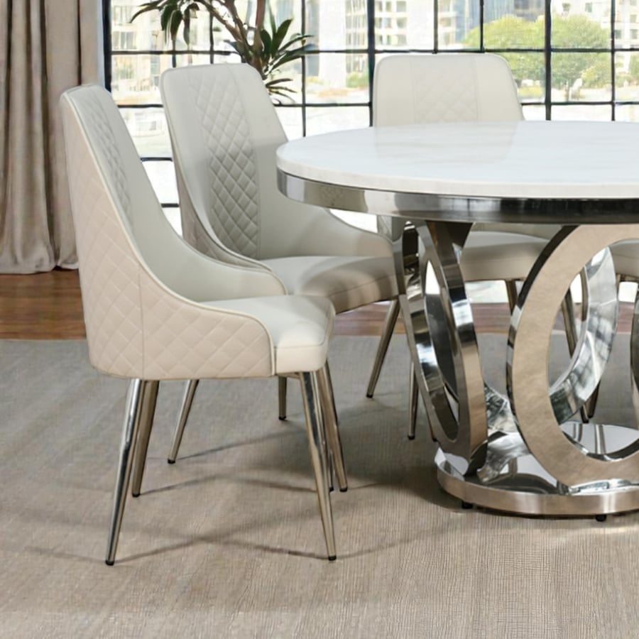 Luxury dining table with marble surface, 6 gray chairs