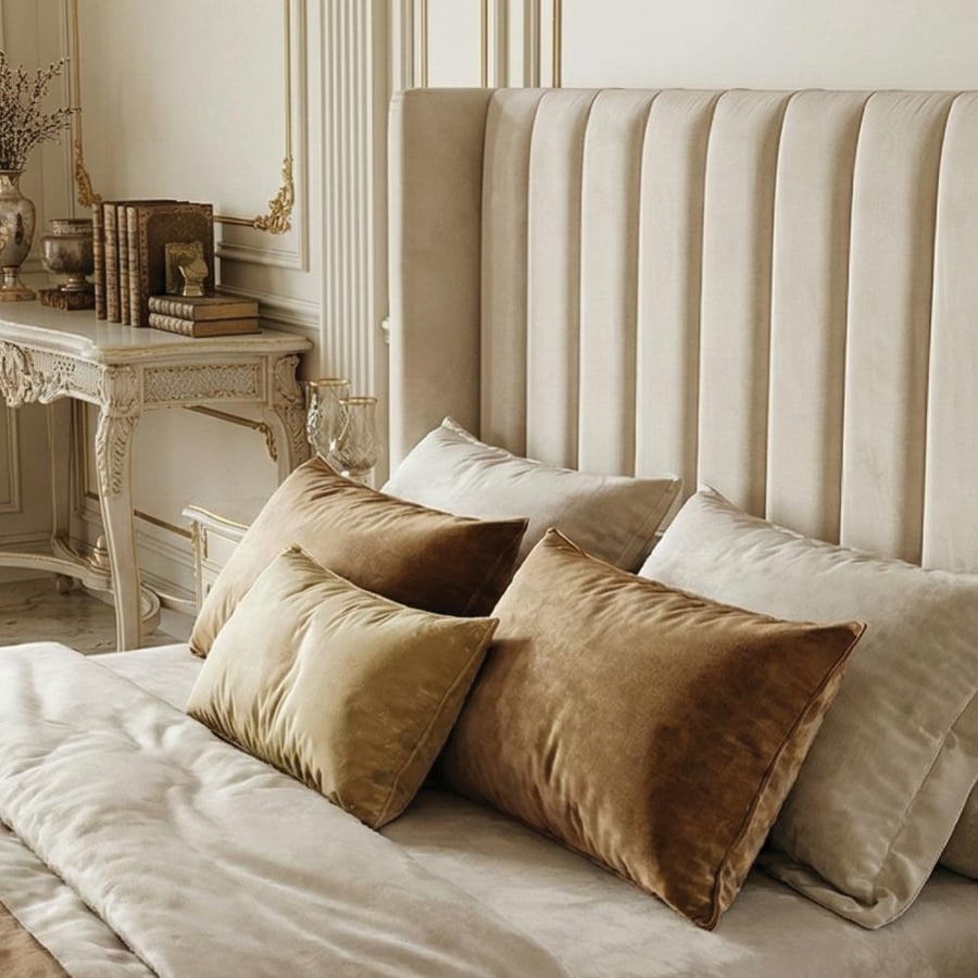 Luxurious velvet upholstered wooden bed 120×200 cm