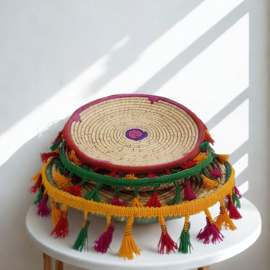 Decorated Straw Tray - Small