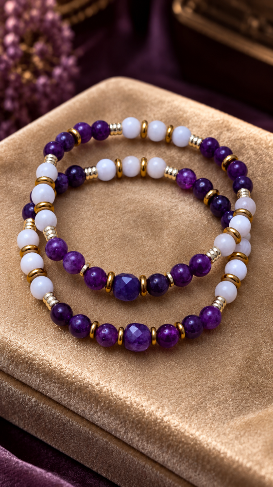 اسورة الجمشت Amethyst وحجر القمر Moonstone | فخامة البنفسج ورقّة القمر