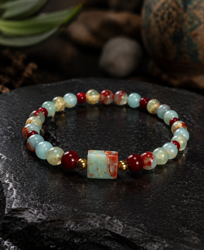 أسورة من الحجر الطبيعي  red agate  Blue Snakeskin Jasper