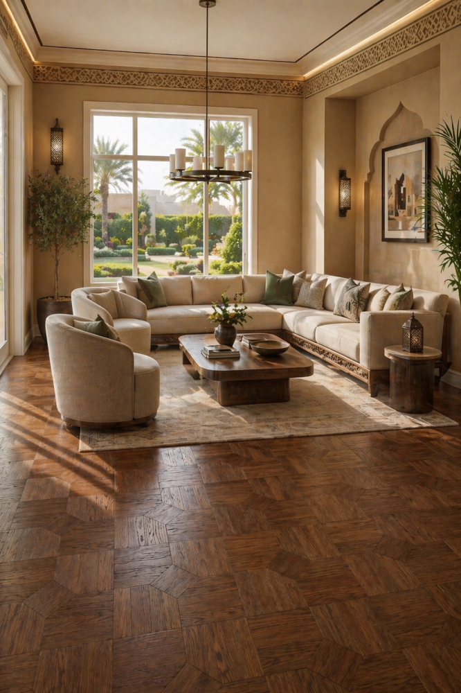 باركيه HDF تصميم مربعات كلاسيكي - أرضيات فاخرة بلون جوزي غامق