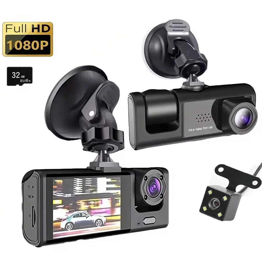 كاميرا داش 1080P مع تسجيل حلقي ورؤية ليلية وشاشة 2 بوصة