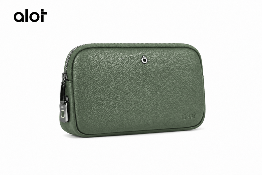 حقيبة ألوت Sovereign Pouch بقفل بصمة – جلد صناعي مقاوم للماء [خضر]