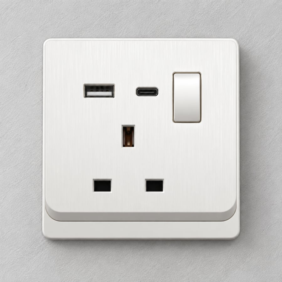 فيش مع منفذ USB+TYPE Cابيض ديكور ZM