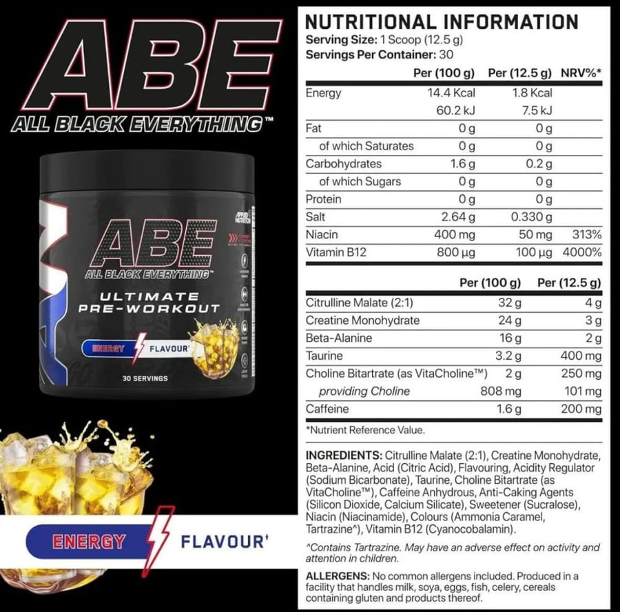ابلايد نيوترشن ABE بري وورك اوت - بنكهة الطاقة ريد بول - 375 جم