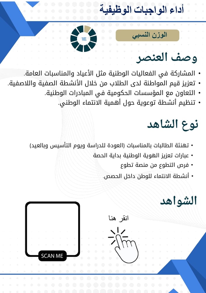 سجل شواهد الاداء تصميم رسمي أزرق
