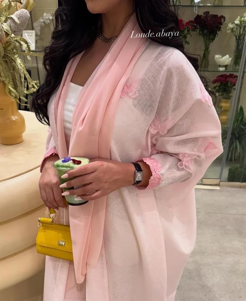 عباية لنن مبطن “powder pink”
