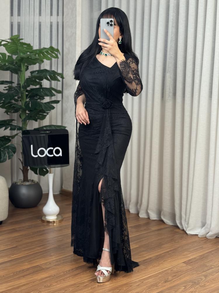 Black lace evening dress