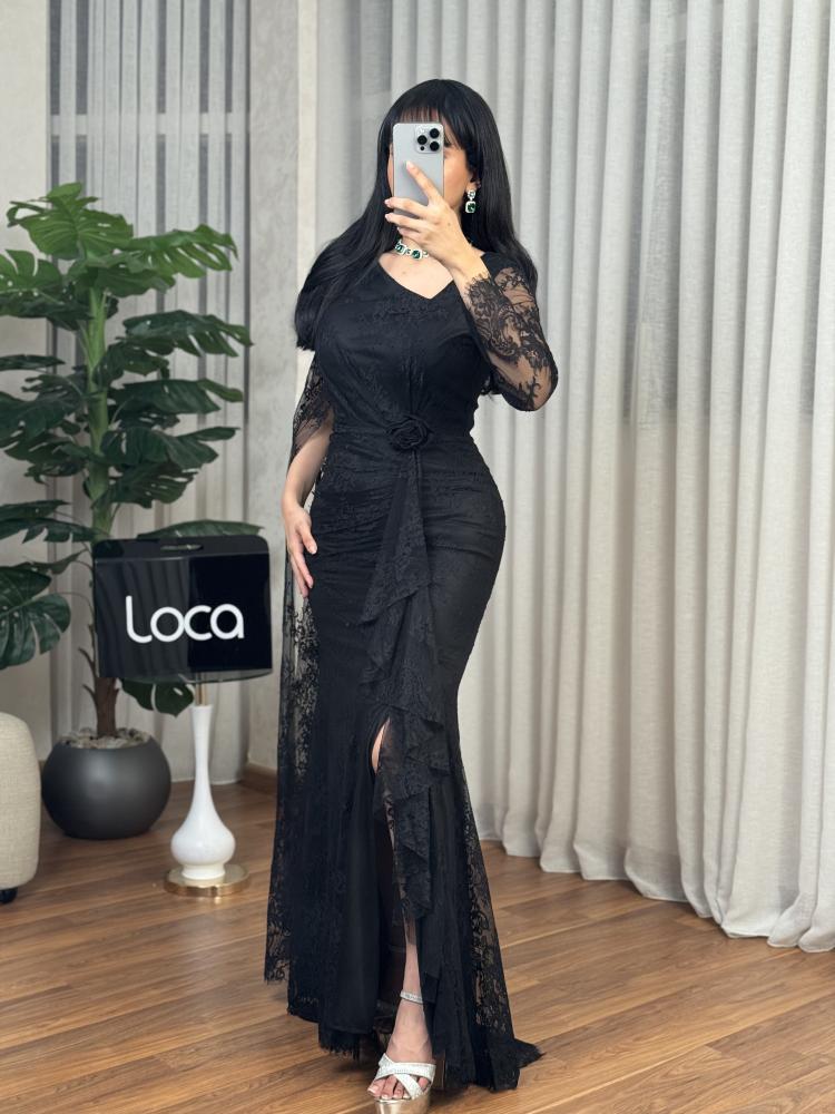 Black lace evening dress