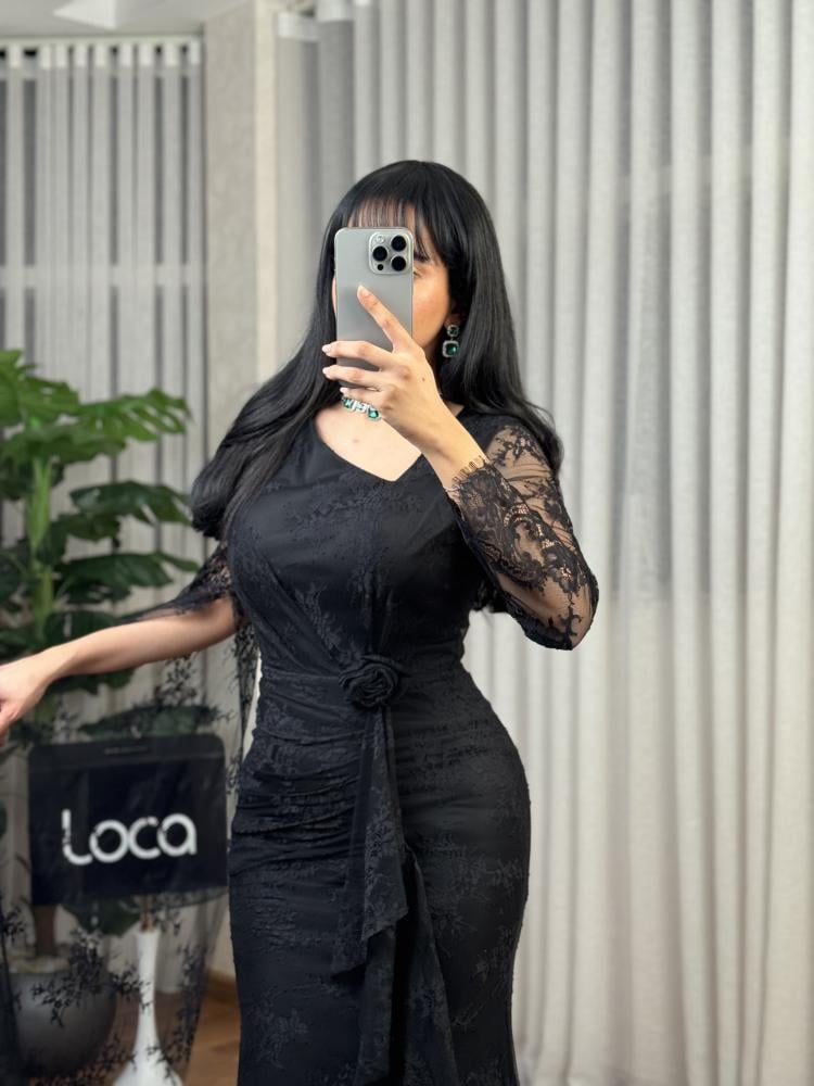 Black lace evening dress