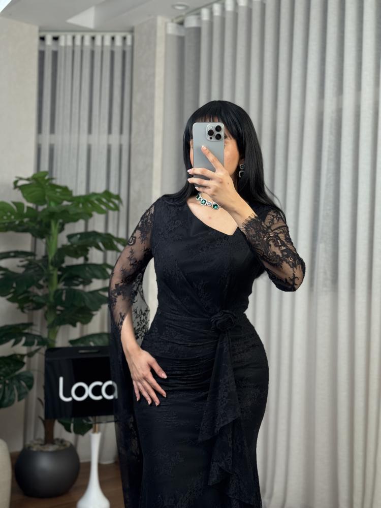 Black lace evening dress
