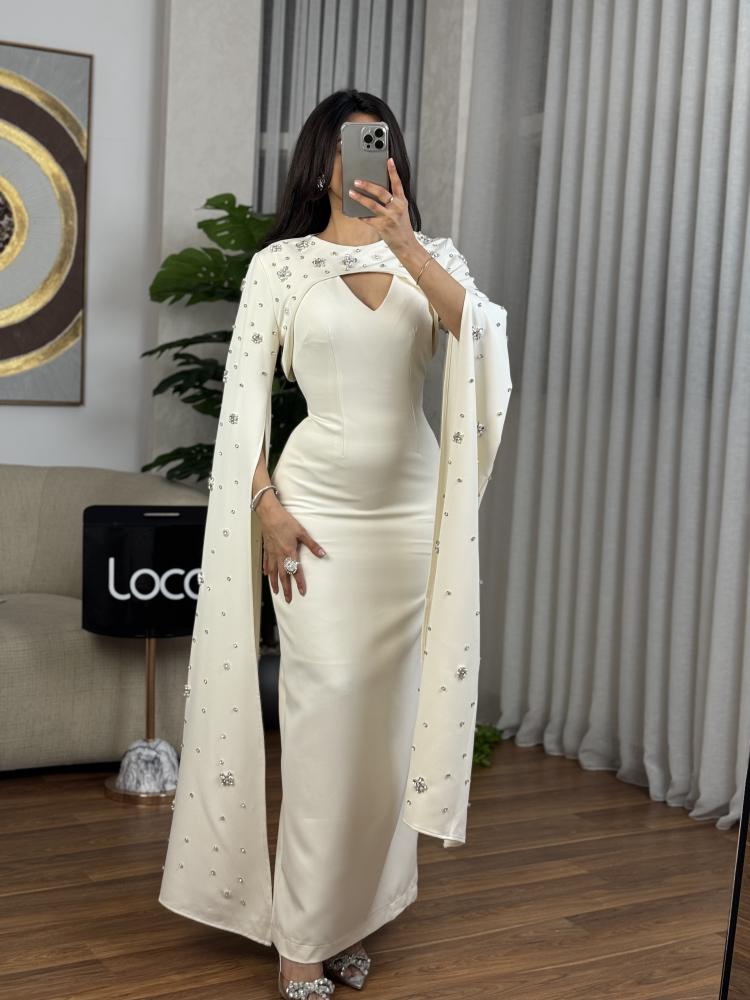 Evening dress with a soft design off white