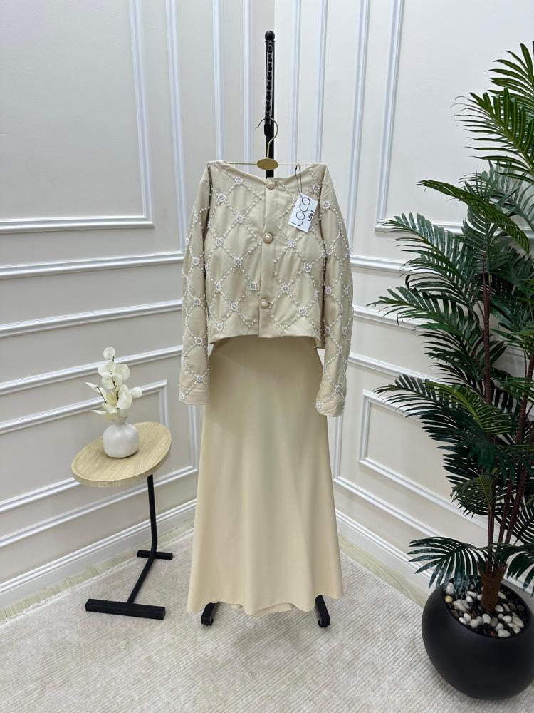 Soft beige two-piece dress