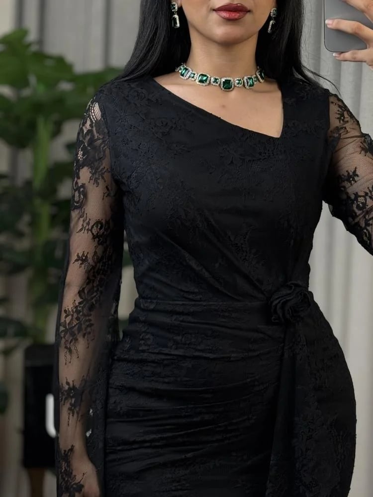 Black lace evening dress