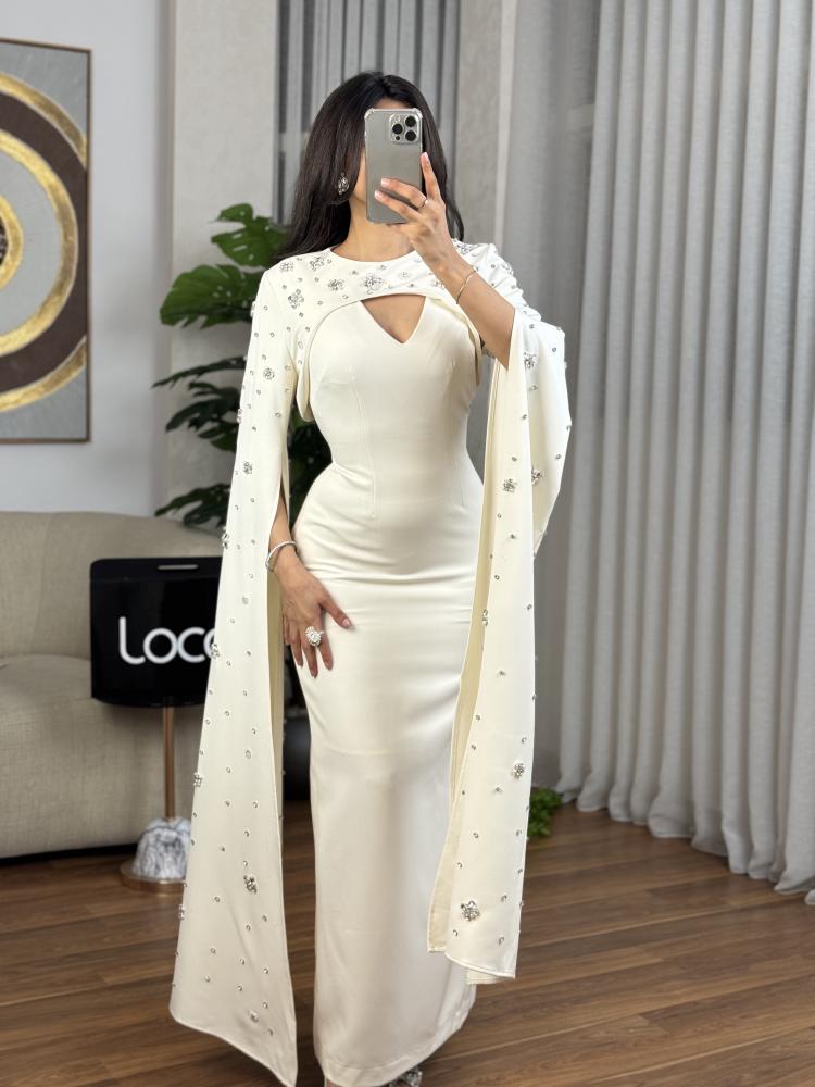 Evening dress with a soft design off white