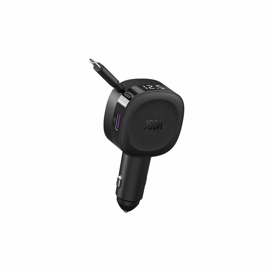 شاحن سيارة 60 واط مع كيبل تايب سي مدمج منفذ USB منفذ بي دي CARFLEX أسود - JODA