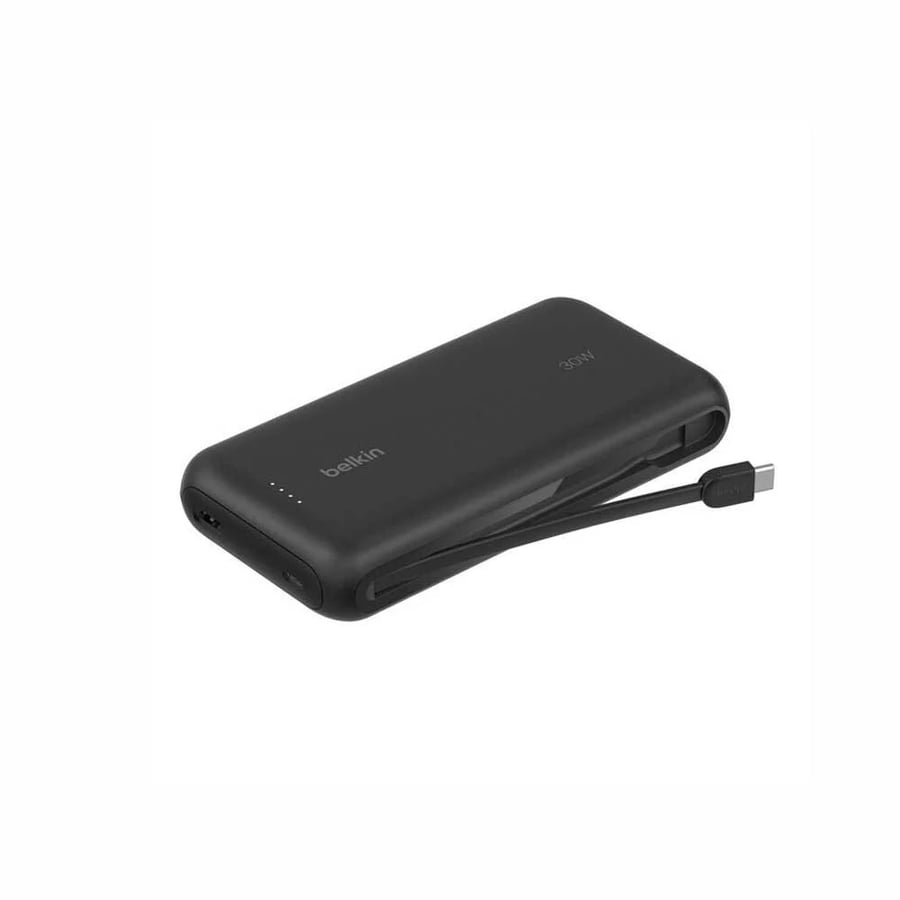 باور بانك 20 ألف مل أمبير بقوة 30 واط مع كيابل مدمجة أسود - BELKIN