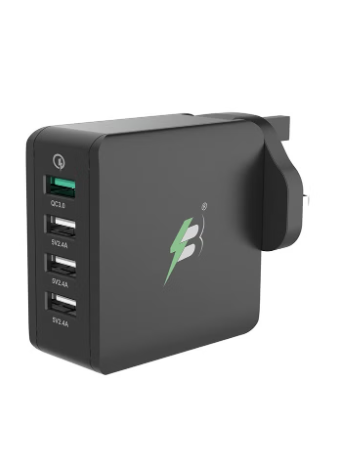 شاحن جداري 40 واط 4 منافذ USB أسود - Spark Berry