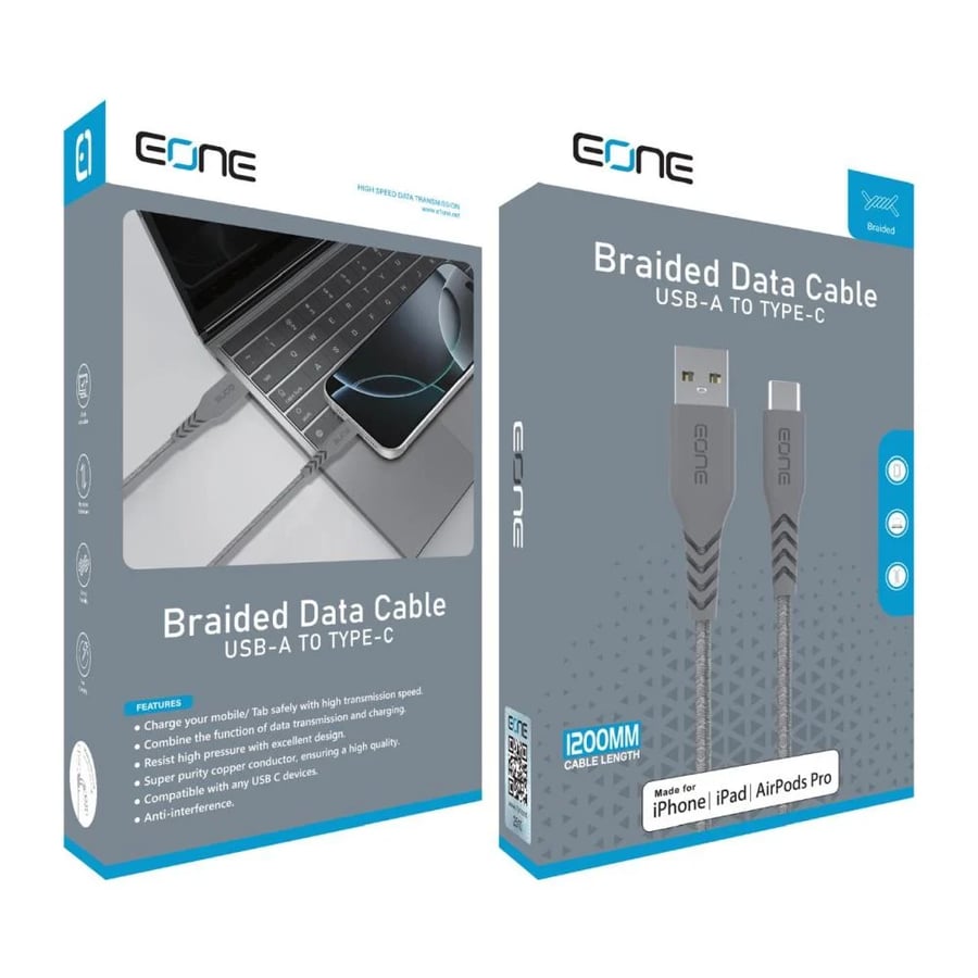 سلك شحن USB تايب سي رمادي - EONE