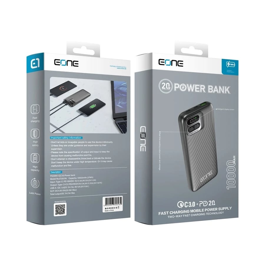 باور بانك بسعة 10 الاف مل أمبير SLIM أسود - EONE