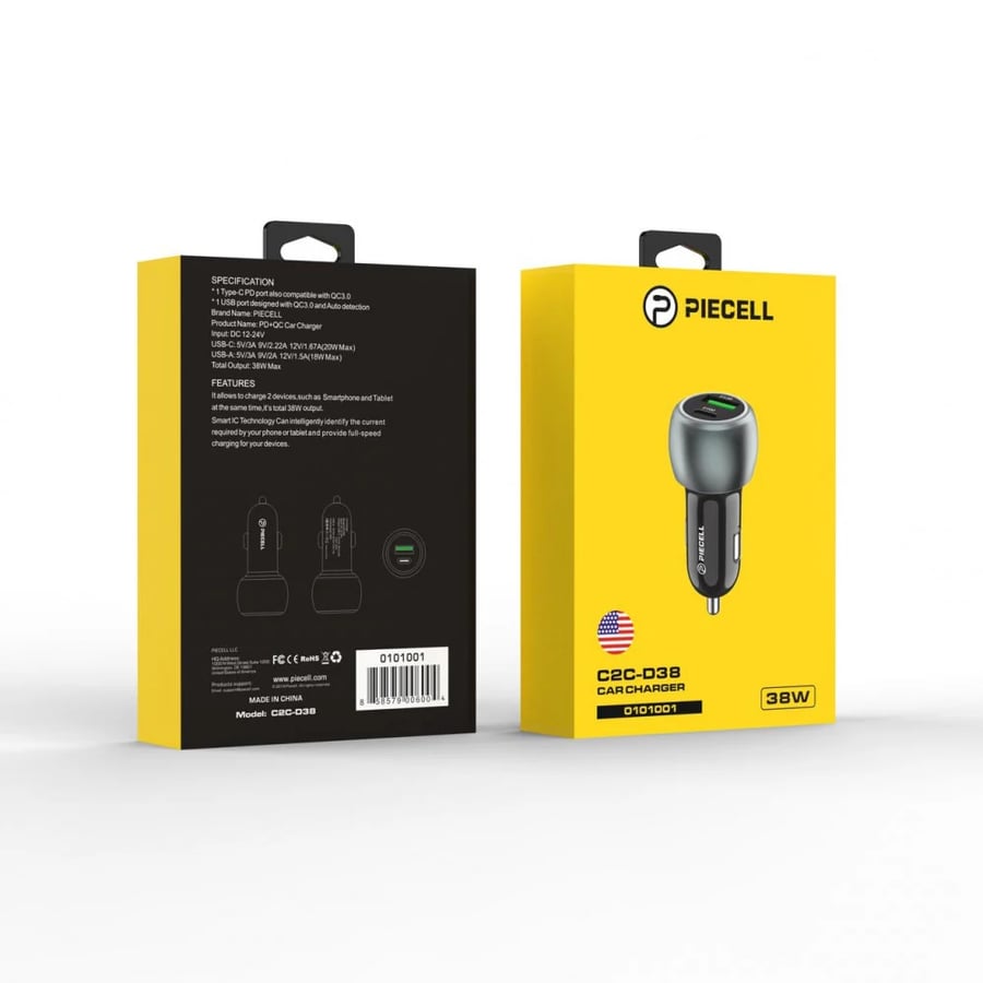 شاحن سيارة 38 واط منفذ USB منفذ بي دي - PIECELL