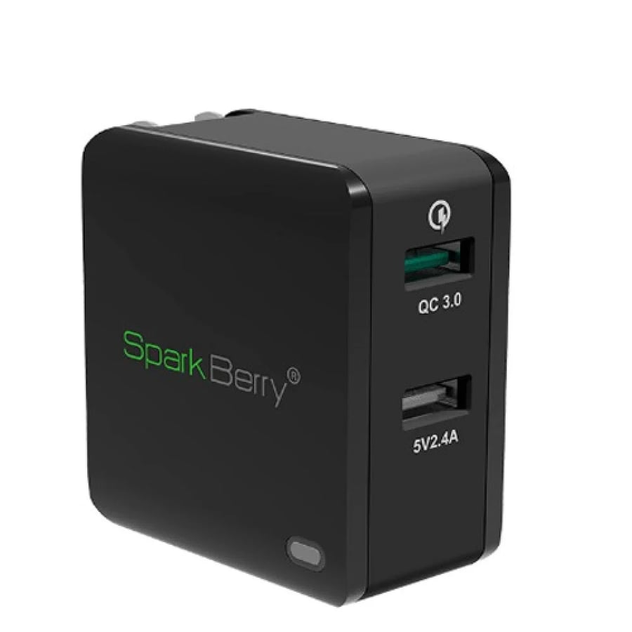 شاحن جداري 30 واط منفذين USB أسود - Spark Berry